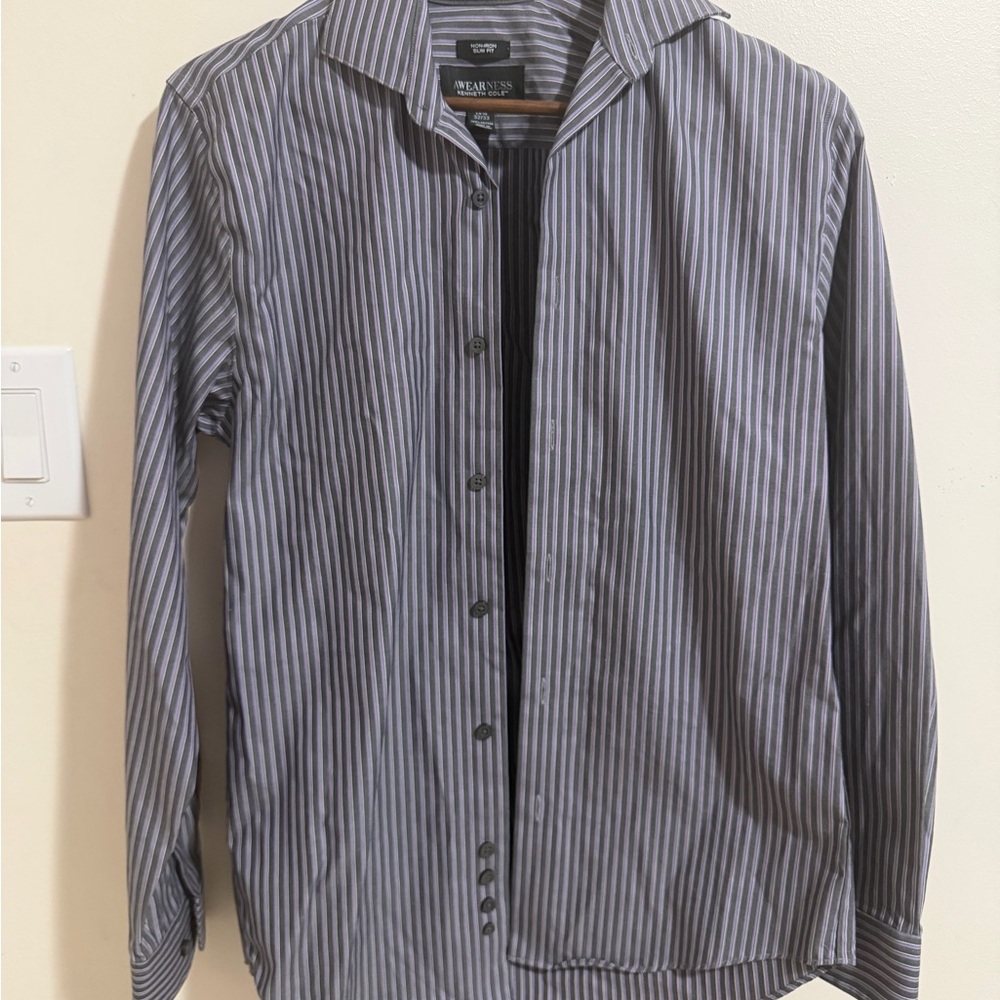 Kenneth Cole Gray and Purple Striped Shirt
